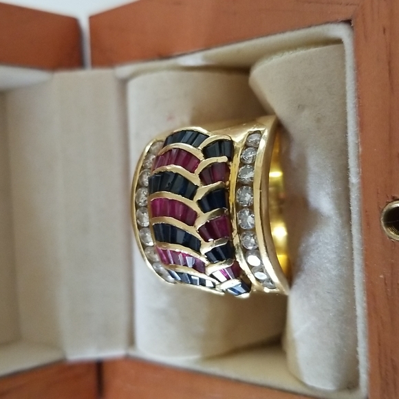 18k gold diamond ruby and sapphire ring - Picture 3 of 6